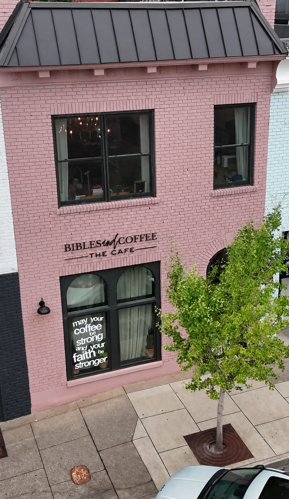 Pink Bibles and Coffee Cafe storefront